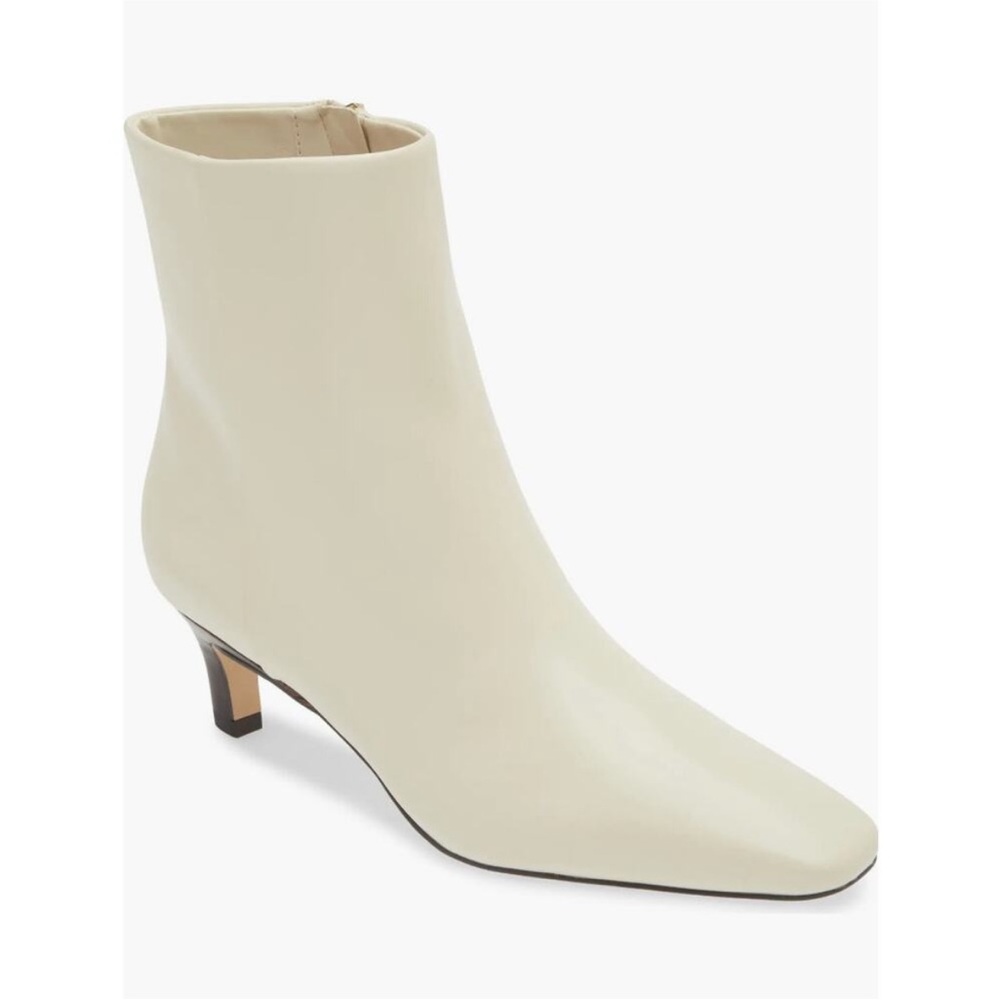 Nordstrom Arazio Kitten Heel Ankle Boots Cream Leather 6.5 Sleek Pointed Toe